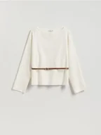 Swetry damskie - Reserved - Sweter z paskiem - złamana biel - miniaturka - grafika 1