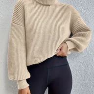 Swetry damskie - TEMU Sweter z Golfem dla Kobiet 窶� Miﾄ冖ki, ﾅｻebrowany, Jednokolorowy, CiepﾅＺ na Jesieﾅ� i Zimﾄ�, ﾅ‖twy w Pielﾄ冏nacji (Pranie Rﾄ冂zne/Czyszczenie - miniaturka - grafika 1