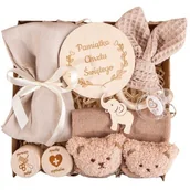 Zestawy upominkowe - PREZENT na Chrzest Pamiątka dla dziecka gryzak pieluszka skarpetki smoczek - miniaturka - grafika 1