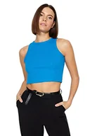 Koszulki i topy damskie - Trendyol Damska koszulka basic z dzianiny z wiązaniem na szyi, Saksofon, M - miniaturka - grafika 1