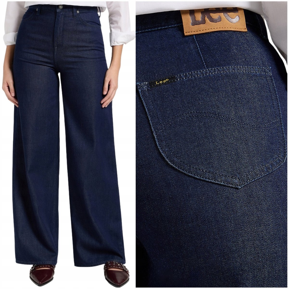 Lee STELLA A LINE wysokie szerokie damskie spodnie jeansowe palazzo W29 L31