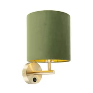 Lampy ścienne - QAZQA Kinkiet vintage złoty z włącznikiem klosz welurowy zielony - Matt - miniaturka - grafika 1