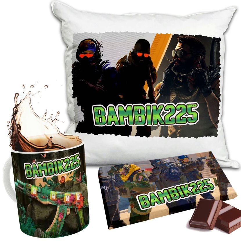 ZESTAW KUBEK PODUSZKA CZEKOLADA COUNTER STRIKE CS GO NADRUK IMIĘ PREZENT