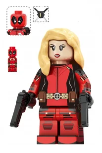 Klocki figurka ludzik LADY-DEADPOOL + mini Deadpool 2-główki 2-miecze 2-pistolety pas blond podstawka - Klocki - miniaturka - grafika 1
