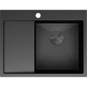 Zlewozmywaki - Mexen Exar zlewozmywak stalowy 1-komorowy z ociekaczem prawy 620 x 480 mm, czarny - 6432621005P-70 - miniaturka - grafika 1
