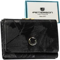 Portfele - Mały portfel damski skórzany PETERSON rfid stop elegancki na zatrzask i bigiel portmonetka karty gotówka czarny modny pudełko prezentowe skóra natur.. - miniaturka - grafika 1