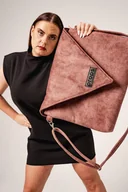 Torebki damskie - PROPS Torebka damska kopertówka pudrowy róż welurowa - miniaturka - grafika 1