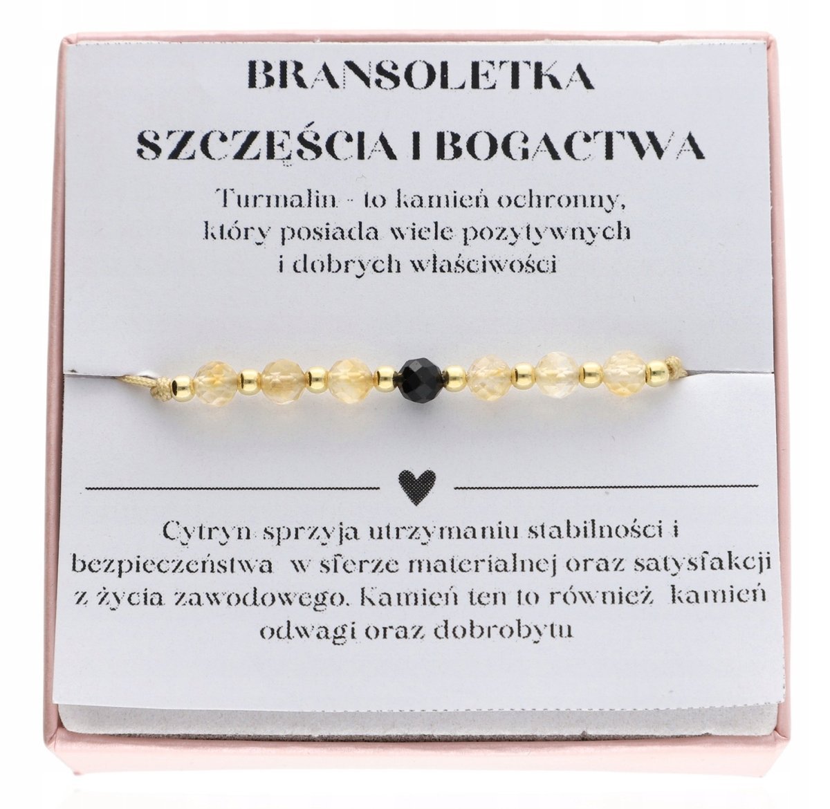 Bransoletka z cytrynem i turmalinem CYTRYN SZCZĘŚCIA I BOGACTWA srebro 925