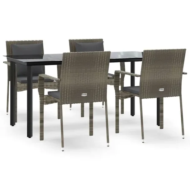 Zestaw mebli ogrodowych rattan PE czarno-szary 4 krzesła 160x80x74 cm