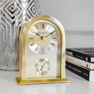 Zegary - ZEGAR STOJĄCY złoty metalowy z termometrem klasyczny - miniaturka - grafika 1