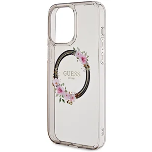 Guess GUHMP15XHFWFCK iPhone 15 Pro Max 6.7" czarny/black hardcase IML Flowers Wreatch MagSafe - Etui i futerały do telefonów - miniaturka - grafika 6
