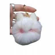 Breloki - Puszysty Brelok Biały Kot z różowymi Oczami - miniaturka - grafika 1