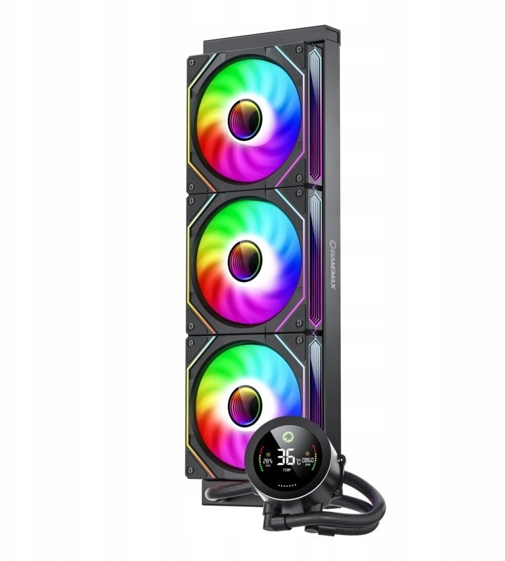 Chłodzenie wodne GameMax GameMax ICEBURG 360 DIGITAL BK system chłodzenia komputerów Procesor Chłodnica cieczy all-in-one 12 cm Czarny 1 szt.