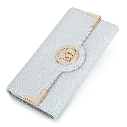 Miss Lulu Damska portmonetka długi portfel damski skóra PU elegancka torebka z wieloma przegródkami na karty, jednolity kolor z prostym metalowym logo, szary, 19.5 * 3 * 10 CM