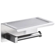 Stojaki i wieszaki na papier toaletowy - BALNEO - uchwyt na papier toaletowy z półką stal nierdzewna srebrny INOX - uchwyt na rolki papieru QUBE nierdzewny - uchwyt WC z metalu - miniaturka - grafika 1