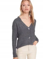 Swetry damskie - TRENDYOL SZARY SWETER DAMSKI Z WARKOCZOWYM WZOREM DEKOLT V S 5BA - miniaturka - grafika 1