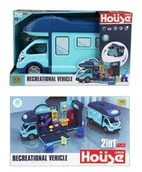 Samochody i pojazdy dla dzieci - AUTO CAMPER NIEBIESKI- GABINET DENTYSTYCZNY KARTON pak-12 auto jeżdzi manualnie, światłaz przodu, 3 przyciski. W przyczepie gabinet dentystyczny. Ba.. - miniaturka - grafika 1