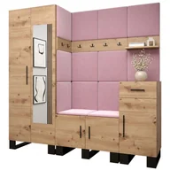 Meble do przedpokoju - Garderoba szafa z lustrem komoda szafka na buty z panelami tapicerowanymi i wieszakami meble do przedpokoju ARTIN 13 dąb artisan - miniaturka - grafika 1