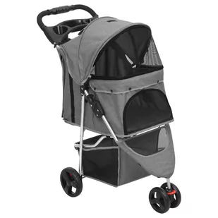 vidaXL Składany wózek dla psa, szary, 80x46x98 cm, tkanina Oxford - Sprzęt podróżny i transportery dla psów - miniaturka - grafika 1