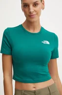 Koszulki sportowe damskie - The North Face t-shirt Crop S/S Tee damski kolor zielony NF0A55AONL11 - miniaturka - grafika 1