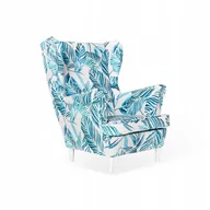 Fotele - Fotel Uszak liście TURKUSOWE tropikalne SALON hit - miniaturka - grafika 1