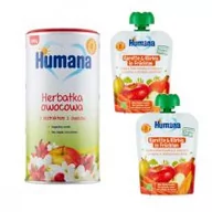 Soki i herbatki dla dzieci - Humana Zestaw Herbatka owocowa z ekstraktem z owoców po 8. miesiącu + 100% Bio Organic Mus dynia z marchewką w owocach po 8. miesiącu 90 g GRATIS 200 g + 2 x 90 g - miniaturka - grafika 1