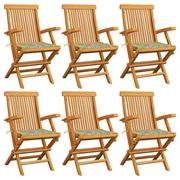 Fotele i krzesła ogrodowe - Krzesła ogrodowe z poduszkami we wzór w liście, 6 szt., tekowe - miniaturka - grafika 1