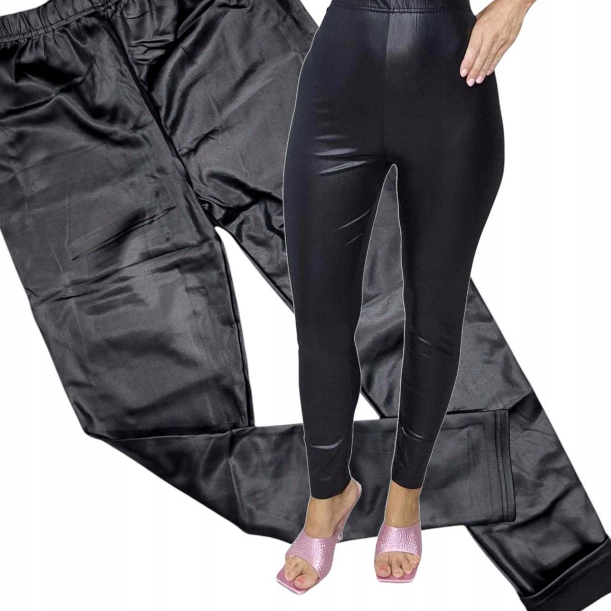 Leginsy Skórzane OCIEPLANE Wysoki Stan Skórka Kobiece 44 46 2XL 3XL