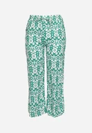 Spodnie damskie - Zielone Szerokie Spodnie w Etno Wzór z Wiskozy z Gumką w Talii Xinaria - miniaturka - grafika 1