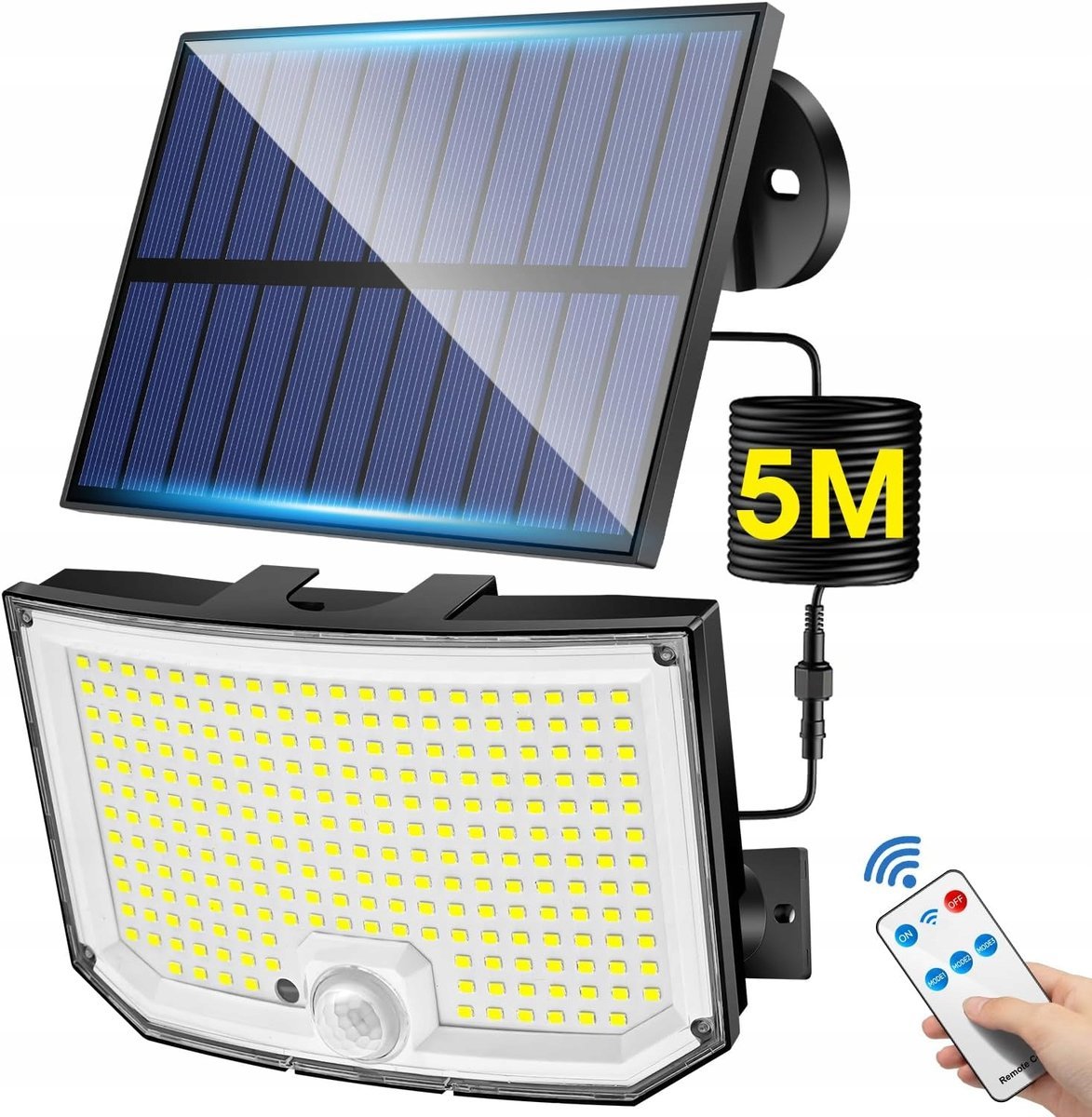 Lampa Solarna Z CZUJNIKIEM RUCHU Zmierzchu Uliczna Zewnętrzna LED Pilot 5 m