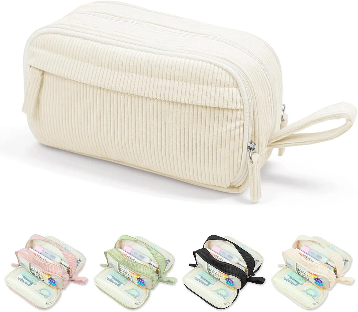 PIÓRNIK DUŻY SZTRUKSOWY BEŻOWY ORGANIZER ETUI 22X9X12CM