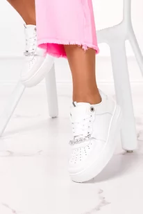 Białe sneakersy z łańcuchem na platformie sznurowane Casu MB-120 - Sneakersy damskie - miniaturka - grafika 1