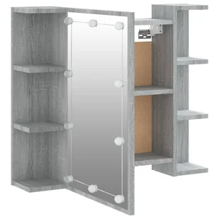 Lumarko Szafka z lustrem i LED, szary dąb sonoma, 70x16,5x60 cm - Toaletki - miniaturka - grafika 11