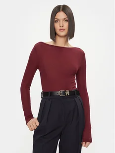 Tommy Hilfiger Bluzka Slim Soft Tencel Boat-Nk Top Ls WW0WW39788 Bordowy Slim Fit - Bluzki damskie - miniaturka - grafika 1