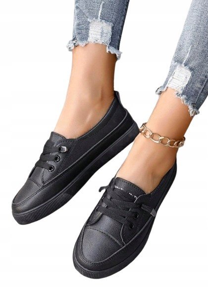 CZARNE TRAMPKI DAMSKIE SZNUROWANE CASUAL 36/36 1BB