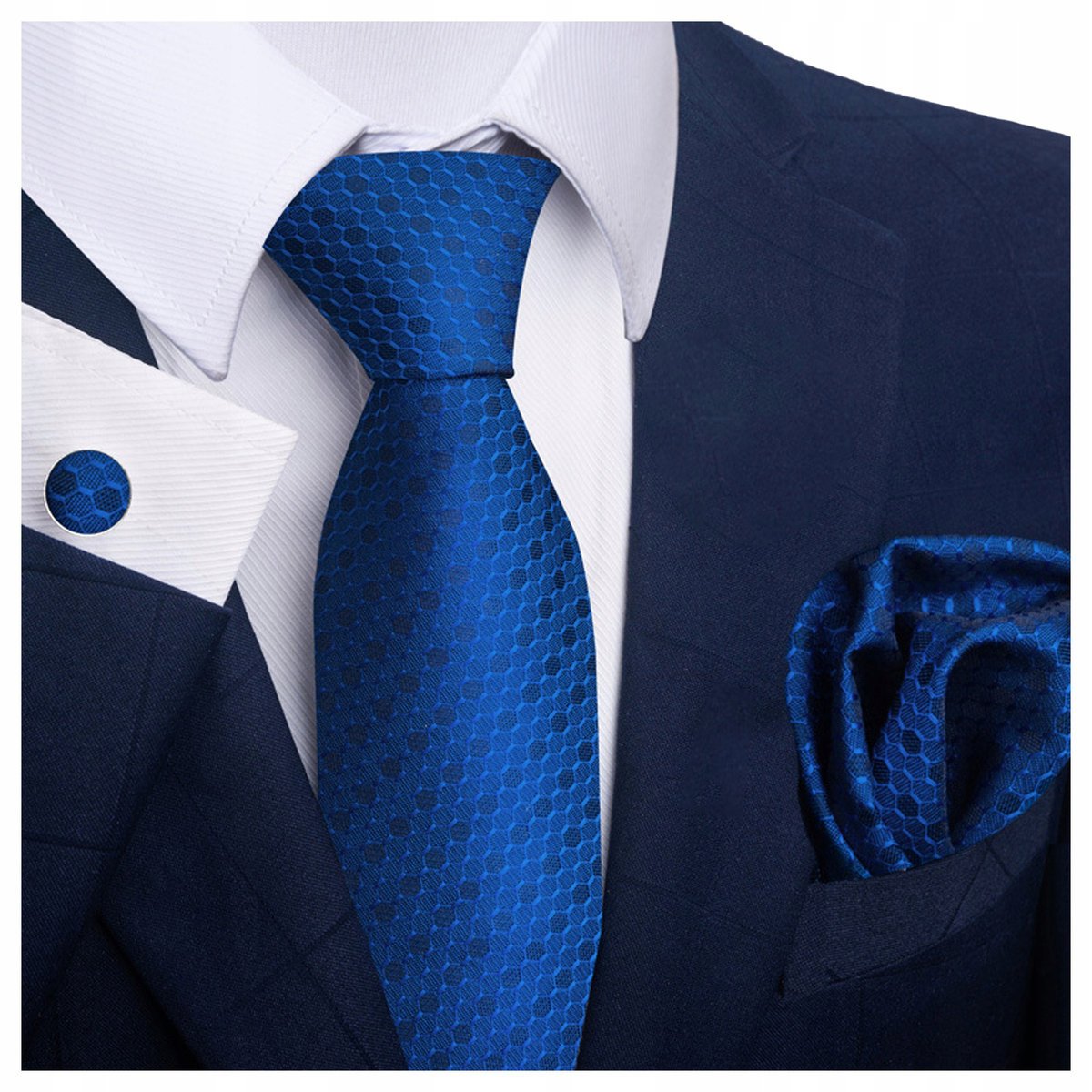 Elegancki zestaw krawat + poszetka + spinki do mankietów