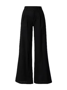 Spodnie damskie - Urban Classics Damskie spodnie High Linen Mixed Wide Leg Pants, czarny, 34 - grafika 1