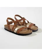 Sandały damskie - BACKSUN Sandały "Pantel" w kolorze srebrno-jasnobrązowym - miniaturka - grafika 1