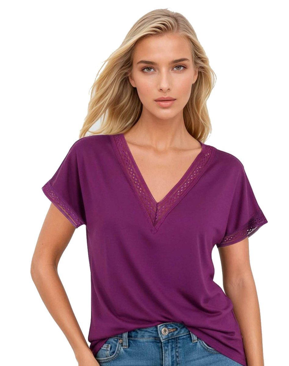 Bluzka damska z dekoltem w serek Flaviana śliwkowa S