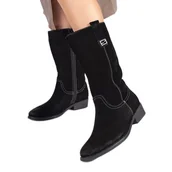 Kozaki damskie - Czarne skórzane kozaki damskie typu kowbojki na obcasie Sergio Leone - miniaturka - grafika 1