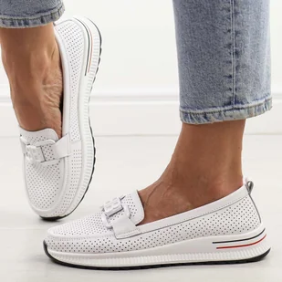 Białe ażurowe skórzane półbuty damskie S.Barski 556 - S.BARSKI - Półbuty damskie - miniaturka - grafika 1