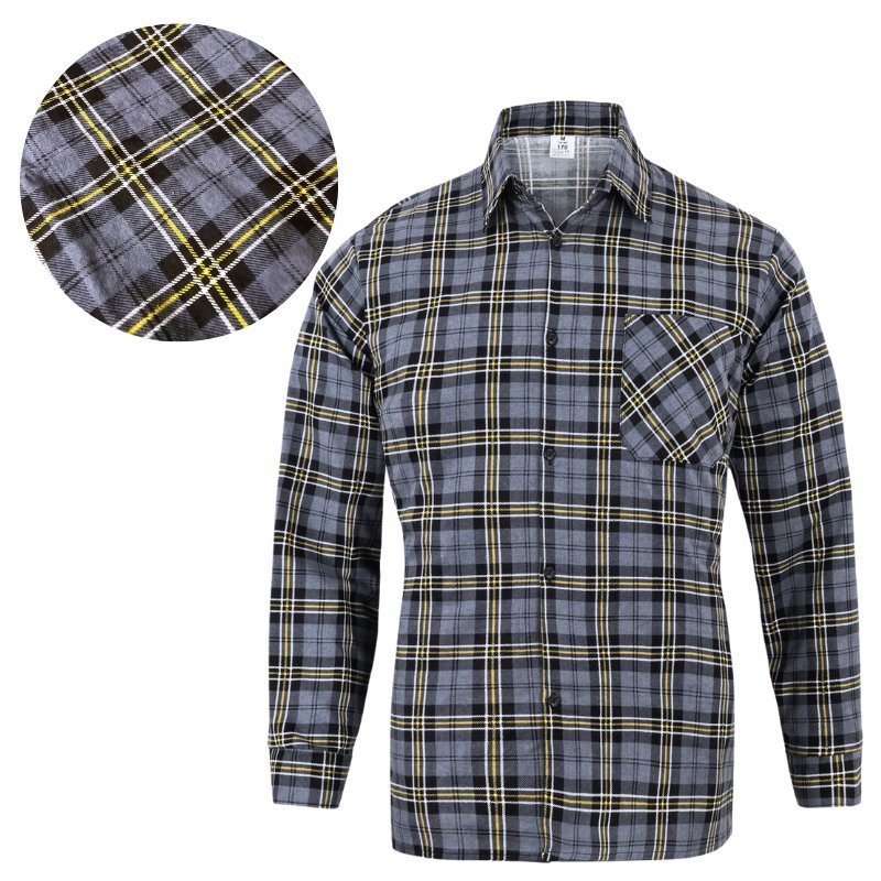 KOSZULA FLANELOWA męska robocza szara w kratę Przewiewna 100% Bawełna 3XL