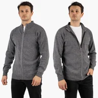 Swetry męskie - Sweter Męski Rozpinany Klasyczny Elegancki Wygodny na Zamek Szary MUST Szary XXL - miniaturka - grafika 1