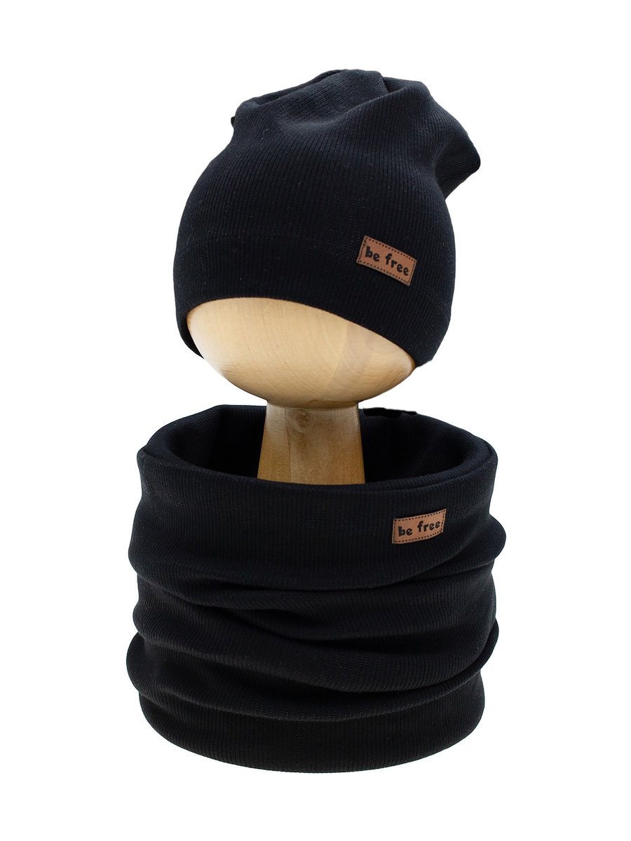 Chłopięcy komplet czapka + komin czarny Nicol