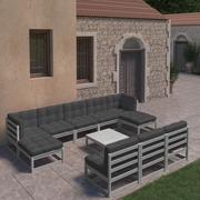 Meble ogrodowe - vidaXL 11-cz. zestaw wypoczynkowy do ogrodu z poduszkami, szary, sosna - miniaturka - grafika 1