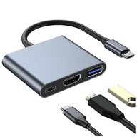 Kable - Adapter przejściówka HUB 3w1 USB-C na HDMI USB-A USB-C 4K 60Hz Alogy szary - miniaturka - grafika 1