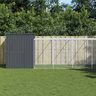 vidaXL Buda dla psa, z wybiegiem, antracytowa, 214x865x181 cm, stal - Sprzęt podróżny i transportery dla psów - miniaturka - grafika 1