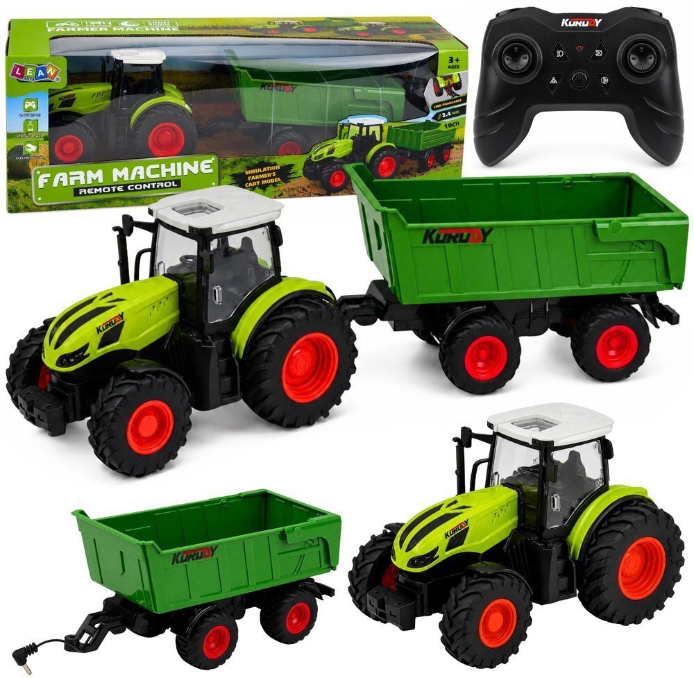 LeanToys Traktor Rolniczy z Przyczepa Wywrotką Zdalnie Sterowany RC Światła 1:24