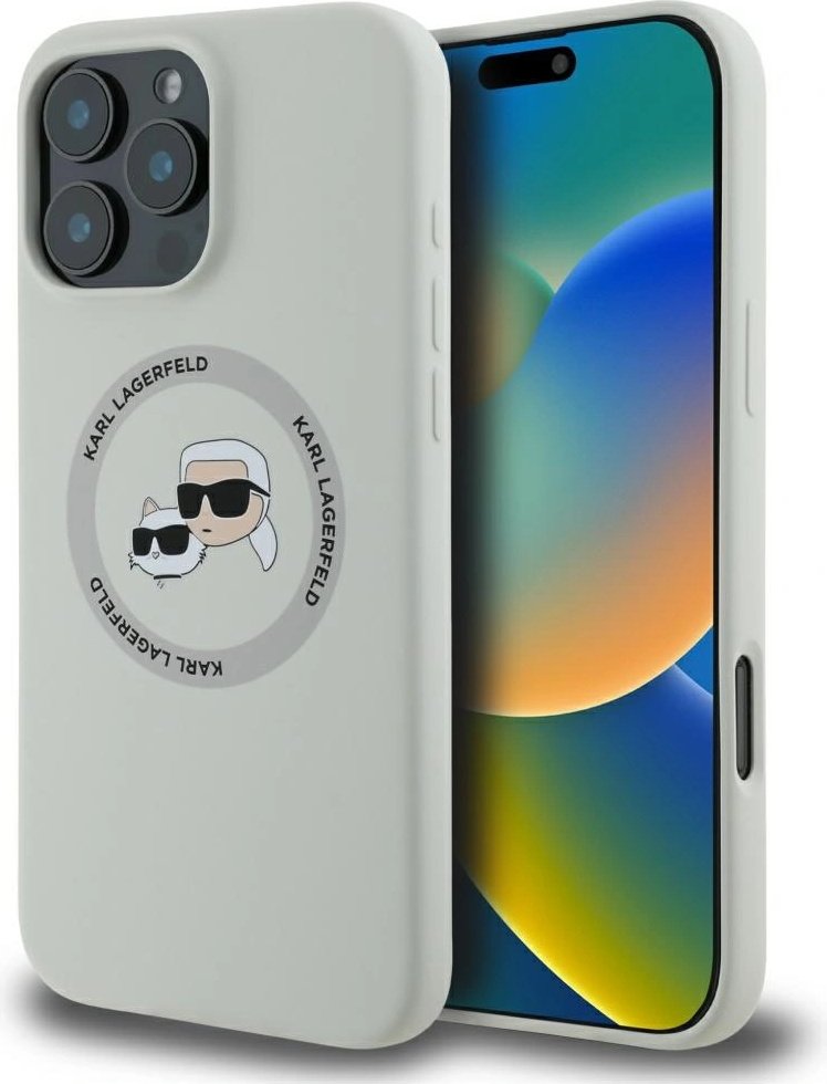 Karl Lagerfeld Etui Hard Case Silicone Karl & Choupette Heads Ring MagSafe do iPhone 16 Pro Max, beżowe