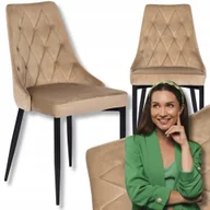 Krzesła - Krzesło Tapicerowane Welurowe Do Salonu Jadalni Loft Velvet Beżowe Cork - miniaturka - grafika 1